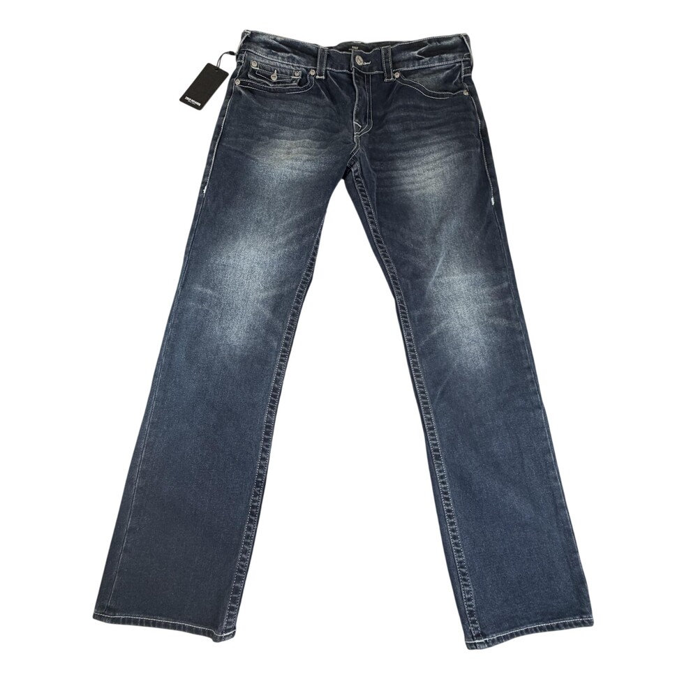 True Religion Ricky Flap Lurex HS Jeans Mens 36x33 Blue Relaxed Straight Denim
